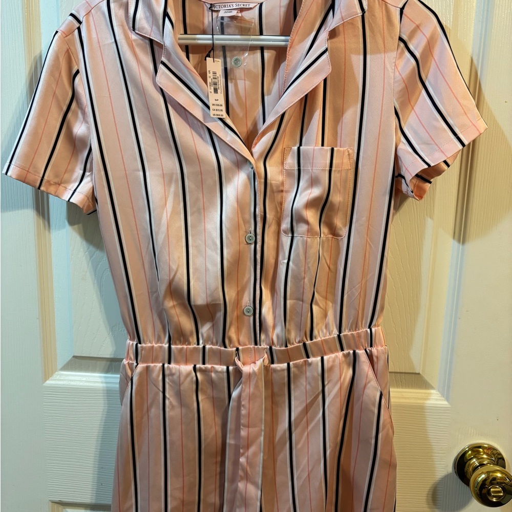 NWT Victoria's Secret Peach and Black Striped Romper